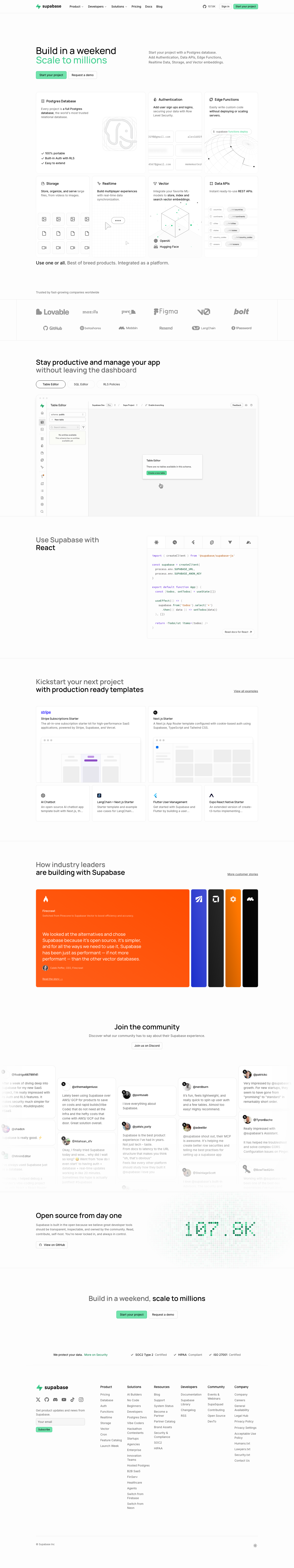 Supabase homepage — desktop reference